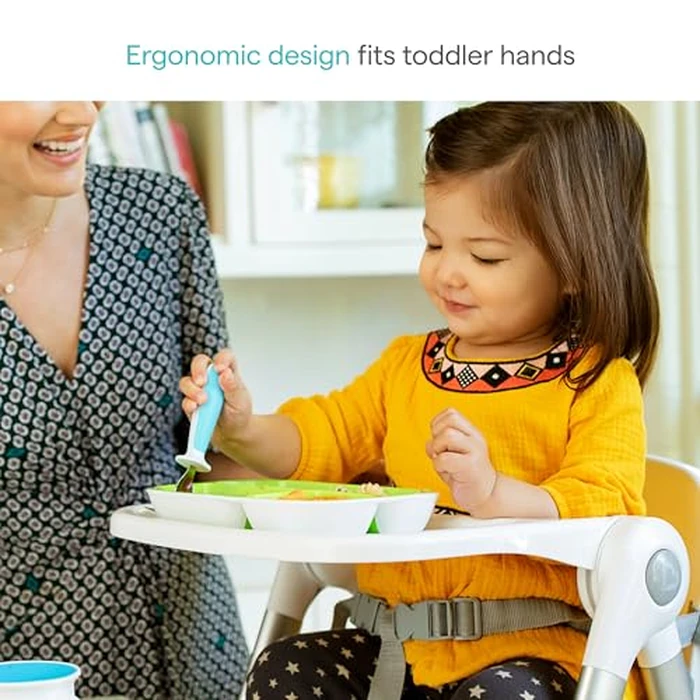 Munchkin(R) Raise(TM) Toddler Fork and Spoon Utensil Set, Rest Keeps Tip Off Table, BPA Free, 4 Pack, Blue/Green by Munchkin - Image 2