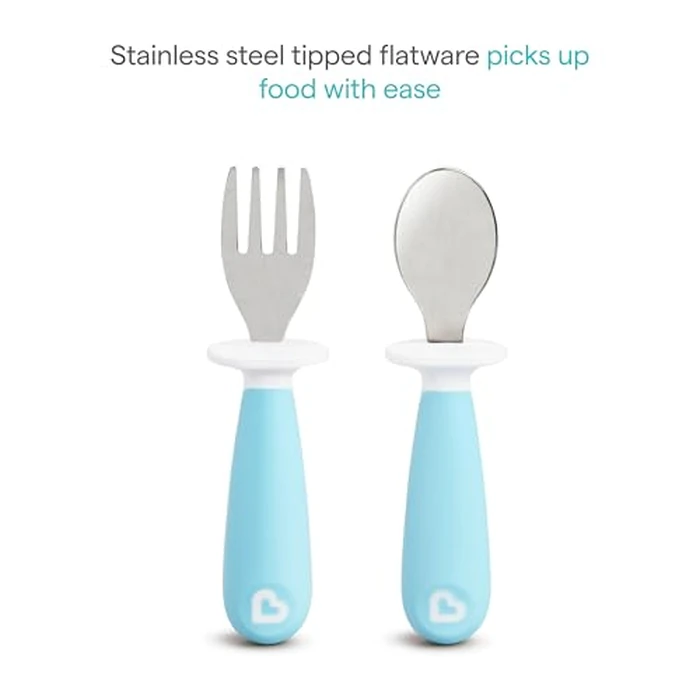 Munchkin(R) Raise(TM) Toddler Fork and Spoon Utensil Set, Rest Keeps Tip Off Table, BPA Free, 4 Pack, Blue/Green by Munchkin - Image 3