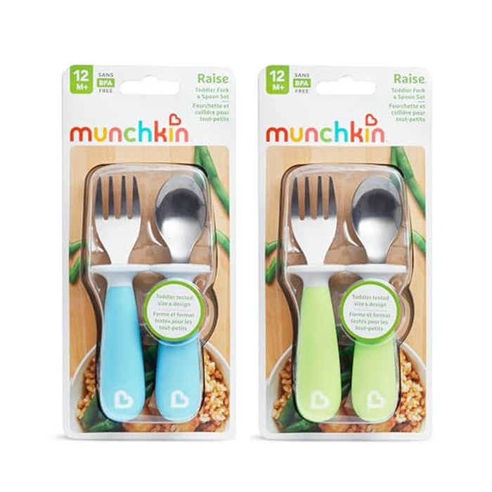 Munchkin(R) Raise(TM) Toddler Fork and Spoon Utensil Set, Rest Keeps Tip Off Table, BPA Free, 4 Pack, Blue/Green by Munchkin - Image 7