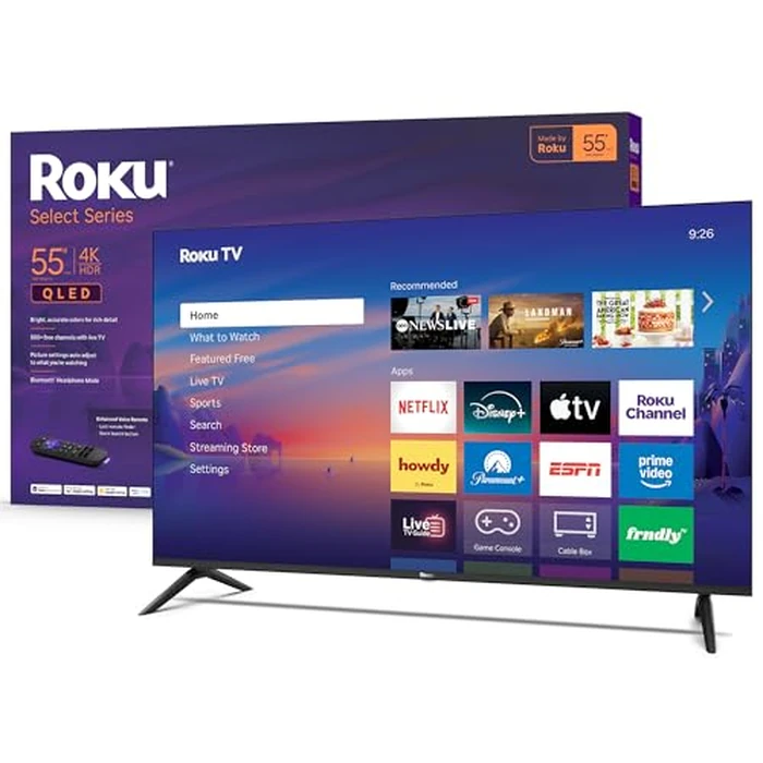 Roku Smart TV 2026 - 55-Inch Select Series, 4K QLED TV - Roku TV with Voice Remote - Flat Screen QLED Television with Wi-Fi for Streaming Live Local News, Sports, & Movies - Bluetooth Headphone Mode by Roku - Used - Like New condition - US$256.49