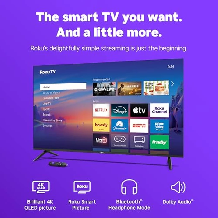 Roku Smart TV 2026 - 55-Inch Select Series, 4K QLED TV - Roku TV with Voice Remote - Flat Screen QLED Television with Wi-Fi for Streaming Live Local News, Sports, & Movies - Bluetooth Headphone Mode by Roku - Image 3