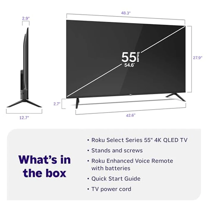 Roku Smart TV 2026 - 55-Inch Select Series, 4K QLED TV - Roku TV with Voice Remote - Flat Screen QLED Television with Wi-Fi for Streaming Live Local News, Sports, & Movies - Bluetooth Headphone Mode by Roku - Image 9
