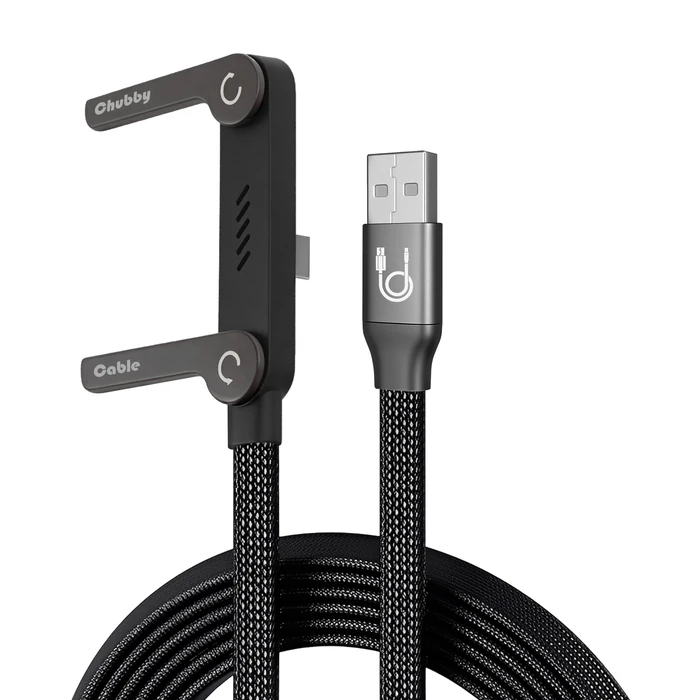 chubbycable StandLite 65W Braided Fast Charge Cable with Built-in Phone Stand T-Shaped Foldable Durable USB A-C Cord 90 Degree USB C Cable Right Angle Multi-Functional Charger Cord, Black, 4.9FT by chubbycable - Used - Like New condition - US$16.80