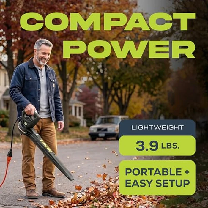 Sun Joe SBJ597E All-Purpose Electric Leaf Blower, 6-Amp Motor, 155 MPH, 260 CFM, Black - Lightweight & Compact, One-Hand Operation for Yards, Porches, Patios, Walkways, Decks, Garage & Light Snow by Sun Joe - Image 5