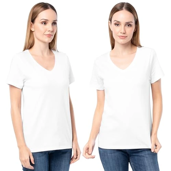 Fruit of The Loom Women's Short Sleeve V-Neck T-Shirt, 2 Pack, White/White, Medium by Fruit of the Loom - Image 1