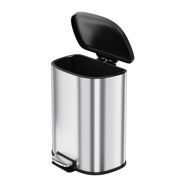 Garvee Stainless Steel Trash Can, 50 L/13 gal Hands Free Garbage Can with Soft Close Lid and Foot Pedal, Metal Kitchen Waste Bin with Inner Bucket for Living Room, Office, D Shape, Silver by Garvee - Used - Very Good condition - US$58.95