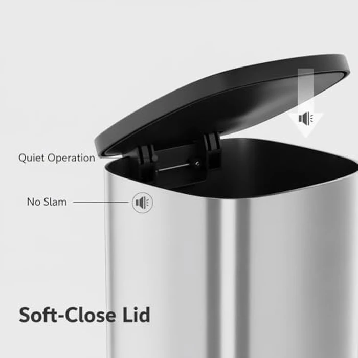 Garvee Stainless Steel Trash Can, 50 L/13 gal Hands Free Garbage Can with Soft Close Lid and Foot Pedal, Metal Kitchen Waste Bin with Inner Bucket for Living Room, Office, D Shape, Silver by Garvee - Image 3