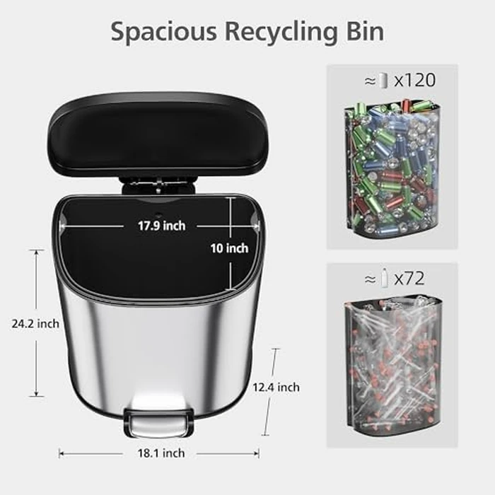 Garvee Stainless Steel Trash Can, 50 L/13 gal Hands Free Garbage Can with Soft Close Lid and Foot Pedal, Metal Kitchen Waste Bin with Inner Bucket for Living Room, Office, D Shape, Silver by Garvee - Image 6