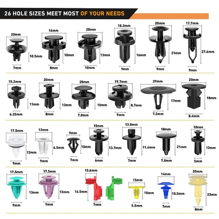 GOOACC 935Pcs Car Push Retainer Clips & Auto Fasteners Assortment -26 Most Popular Sizes Nylon Bumper Fender Rivets with 10 Cable Ties and Fasteners Remover for GM Ford Toyota Honda Chrysler by GOOACC - Image 3