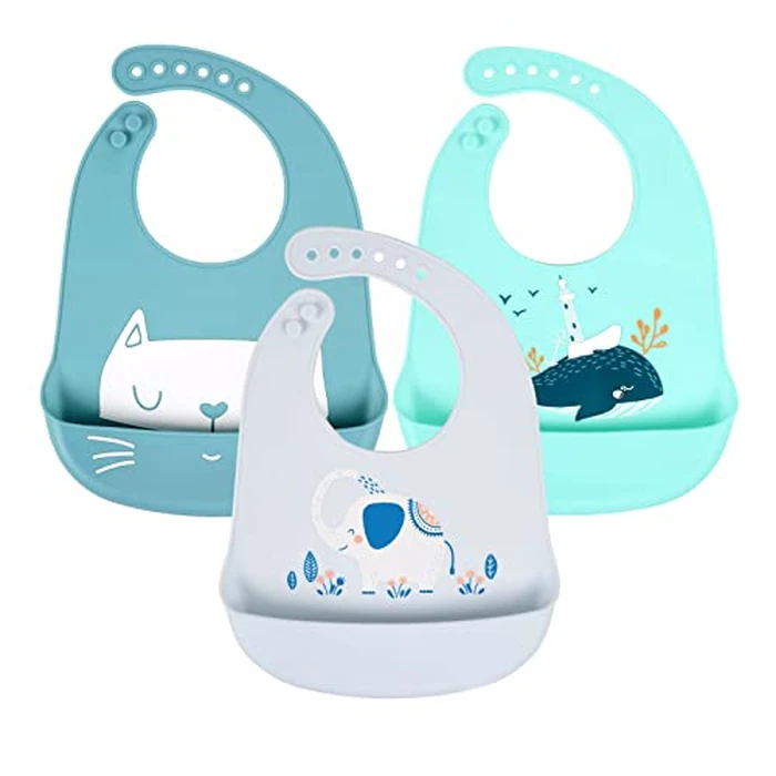 YINGJEE Baby Bibs Silicone Feeding Bibs, Weaning Waterproof Bibs with Food Crumb Catcher Pocket Baby Bibs Easily to Clean, Comfortable and Foldable by YINGJEE - Used - Very Good condition - US$8.90