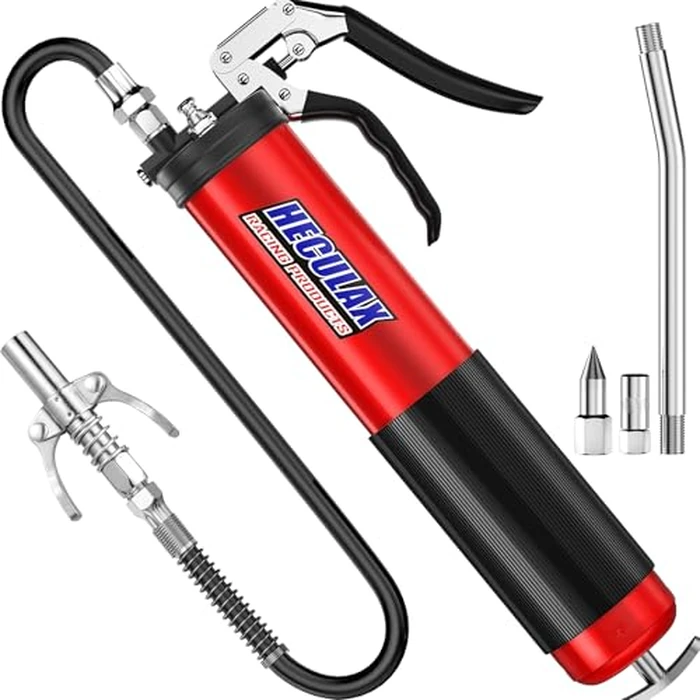 Bravex Pistol Grip Grease Gun Heavy Duty Professional 6000 PSI W/Quick Release Coupler - 18 inch Flex Hose Red by Bravex - Used - Very Good condition - CA$32.18