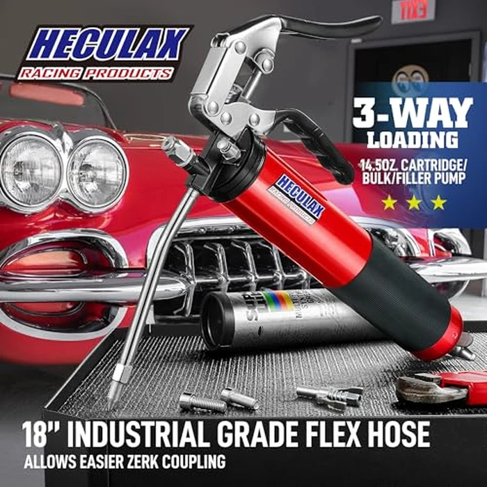 Bravex Pistol Grip Grease Gun Heavy Duty Professional 6000 PSI W/Quick Release Coupler - 18 inch Flex Hose Red by Bravex - Image 2