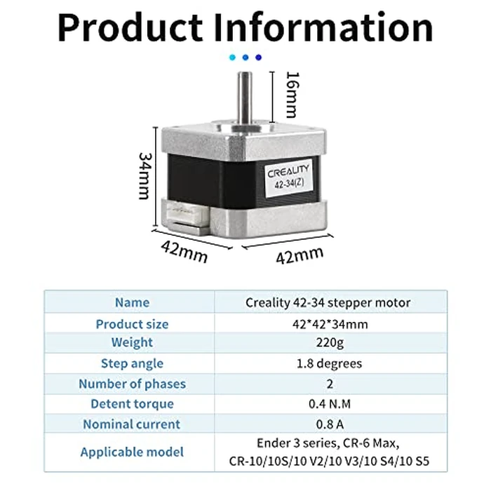 Creality Official 42-34(Z) Stepper Motor, 3D Printer Z-Axis Stepping Motor 2 Phase 0.8A 1.8 Degree 0.4 N.M, Compatible with CR-10 Series Ender-5 Series and Ender-3 Series Z-axis by Creality - Image 7