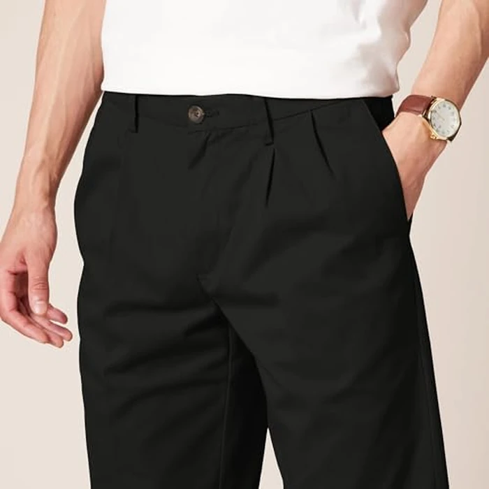 Amazon Essentials Men's Classic-Fit Wrinkle-Resistant Pleated Chino Pant (Available in Big & Tall), Black, 52W x 30L by Amazon Essentials - Image 3