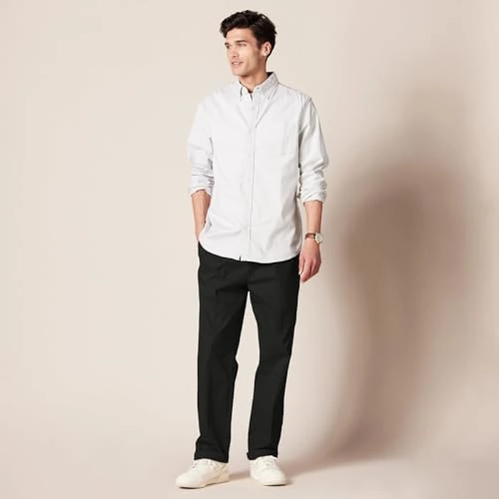 Amazon Essentials Men's Classic-Fit Wrinkle-Resistant Pleated Chino Pant (Available in Big & Tall), Black, 52W x 30L by Amazon Essentials - Image 4