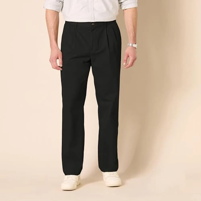 Amazon Essentials Men's Classic-Fit Wrinkle-Resistant Pleated Chino Pant (Available in Big & Tall), Black, 52W x 30L by Amazon Essentials - Image 5