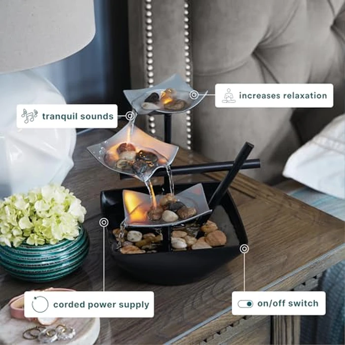 Homedics Tabletop Water Fountain, Home Décor Soothing Sound Machine - Automatic Pump, Deep Basin & Natural River Rocks. Indoor Zen Relaxation for Office, Living Room, or Bedroom, 8.25” Tall by Homedics - Image 4