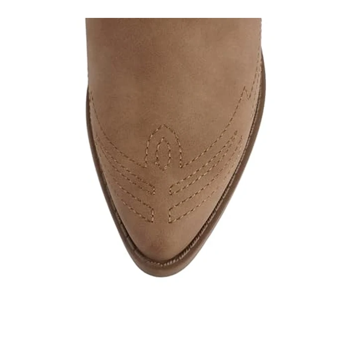 Soda Women Cowgirl Cowboy Western Stitched Ankle Boots Pointed Toe Short Booties Rigging-S (Taupe Nubuck, 5.5) by Soda - Image 5