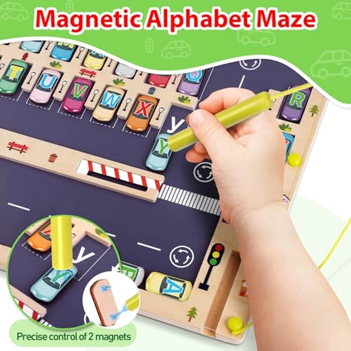 Scuwtocn Wooden Magnetic Alphabet Maze Letter Puzzle, Montessori Fine Motor Skills Toys for Boys Girls 3 4 5 Years Old, ABC Learning Toys for Kids Age 3+, Christmas, Birthday Present by Scuwtocn - Image 4