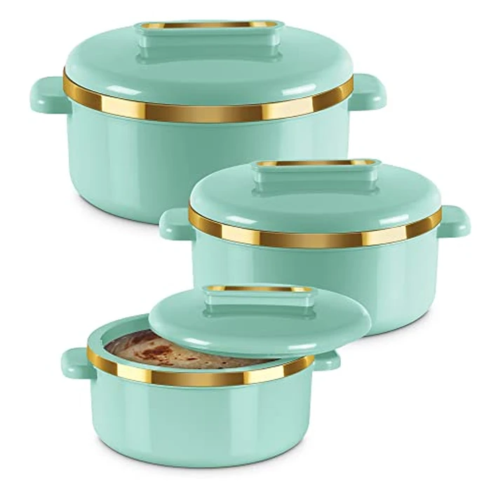 Milton Curve Regular Inner Stainless Steel Casserole Set of 3 (840 ml, 1300 ml, 1880 ml), Light Green | BPA Free | Food Grade | Easy to Carry | Easy to Store | Chapati | Roti | Curd Maker by MILTON - Used - Like New condition - US$33.25
