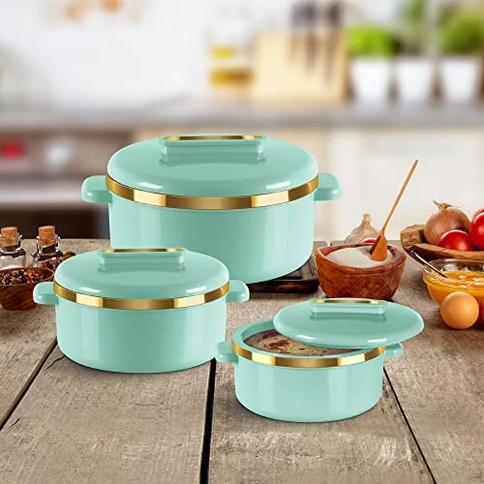 Milton Curve Regular Inner Stainless Steel Casserole Set of 3 (840 ml, 1300 ml, 1880 ml), Light Green | BPA Free | Food Grade | Easy to Carry | Easy to Store | Chapati | Roti | Curd Maker by MILTON - Image 4