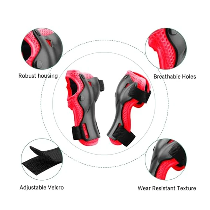 Kids Protective Gear Set Knee Pads for Kids 3-14 Years Toddler Knee and Elbow Pads with Wrist Guards 3 in 1 for Skating Cycling Bike,Biking, Roller Skates, Scooters (Red, M(8-14Years)) by ZLEIOUY - Image 4