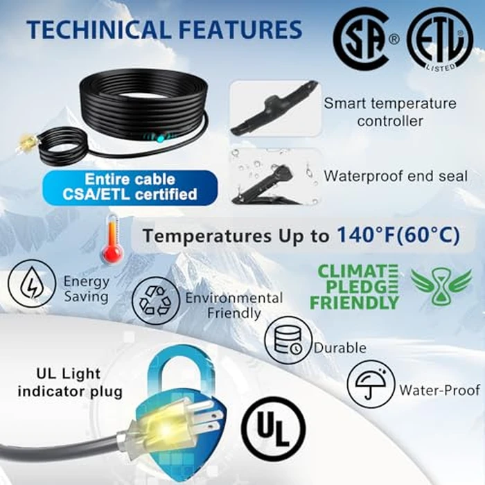 TOPDURE 18ft Pipe Insulation Heat Tape - Constant Wattage 7w/ft, Energy-Efficient, CSA/ETL, Protects Metal & Water-Filled Plastic Pipes at -40 degreesF by TOPDURE - Image 6
