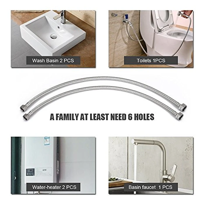 Vataler Faucet Line Connector Braided 304 Stainless Steel Supply Hose 1/2" I.P. Female Thread to 1/2" I.P. Female Straight Thread Faucet Hose Replacement (One Pair) by Vataler - Image 3