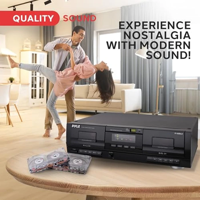 PyleUsa Dual Stereo Cassette Tape Deck-Double Cassette Recorder w/ MP3 Music Converter, RCA for Recording, Dubbing, USB, Retro Design - for Standard/CrO2 Tapes, Home Use by Pyle - Image 3