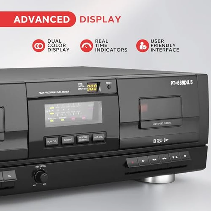 PyleUsa Dual Stereo Cassette Tape Deck-Double Cassette Recorder w/ MP3 Music Converter, RCA for Recording, Dubbing, USB, Retro Design - for Standard/CrO2 Tapes, Home Use by Pyle - Image 5