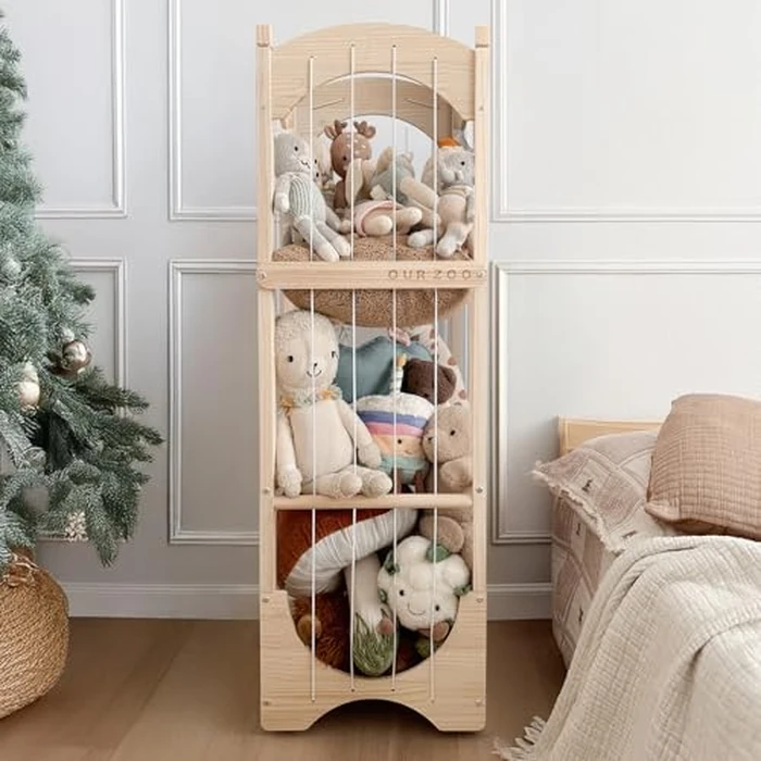 Fodoss Stuffed Animal Storage, Wooden Toy Storage Organizer with Arched Base, Detachable Bars & Lockable Wheels, 16.5" D x 16.5" W x 51.6" H by Fodoss - Used - Very Good condition - US$53.44