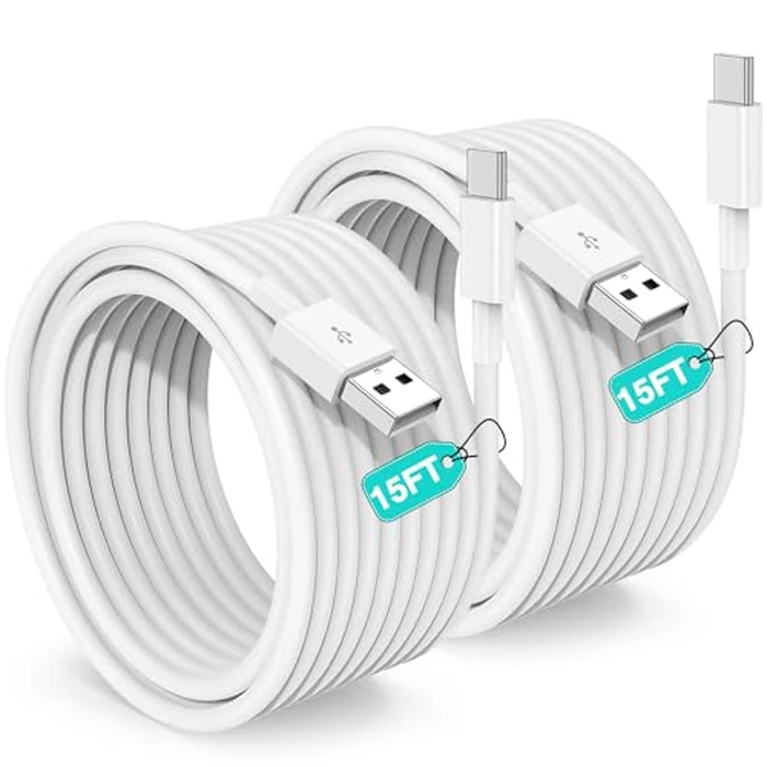 Extra Long USB C Cable Fast Charging 15FT, Long USB A to USB C Cable for Apple iPhone 17 16 15 Charger Cord 5m,Type C Cable C Charger for iPhone 17 16 15 Pro Max/16 15 Plus/iPad Pro/Google-2Pack by Hcoob - Used - Like New condition