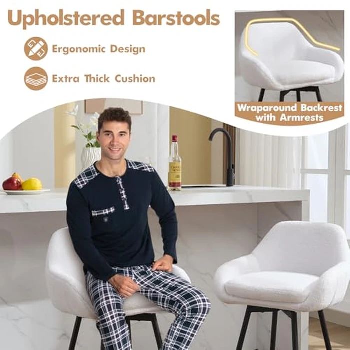 Garvee Swivel Counter Stools Set of 2, Upholstered Modern Counter Height Barstools with Low Backs & Metal Legs for Kitchen, Island, Apartment, Bar - White by Garvee - Image 4