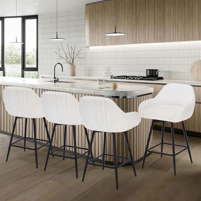 Garvee Swivel Counter Stools Set of 2, Upholstered Modern Counter Height Barstools with Low Backs & Metal Legs for Kitchen, Island, Apartment, Bar - White by Garvee - Image 6