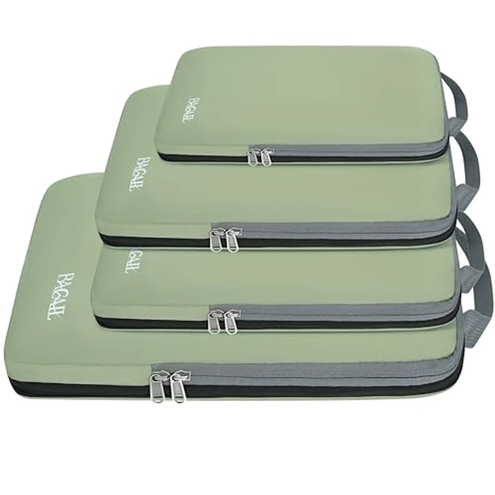 BAGAIL 4 Set/6 Set/8 Set Compression Packing Cubes Travel Accessories Expandable Packing Organizers (Cloth Pattern, 4-Matcha Green) by BAGAIL - Used - Very Good condition