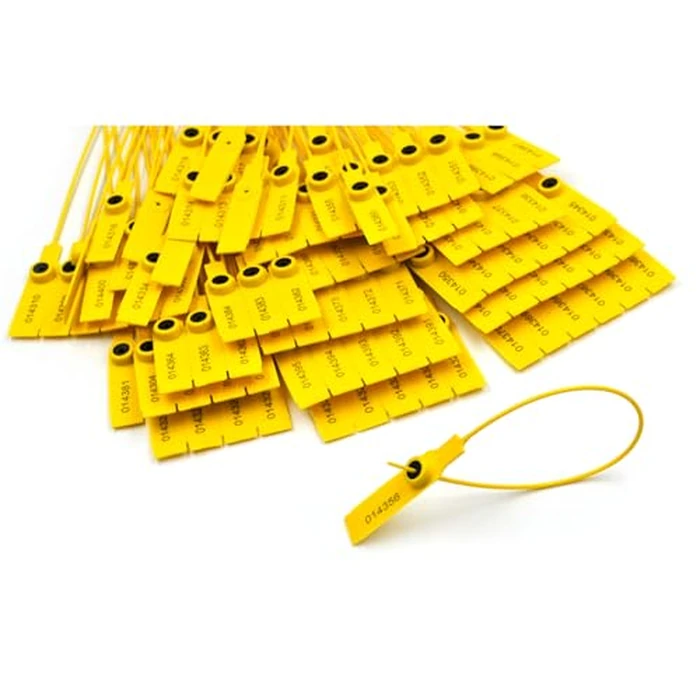 (500pcs) 11 inch Plastic Numbered Security Seal Pull Tight Padlock Safety Tag Tamper Proof Tie Disposable Self-Locking Seals, Yellow by FlixGrdy - Used - Very Good condition - US$32.92