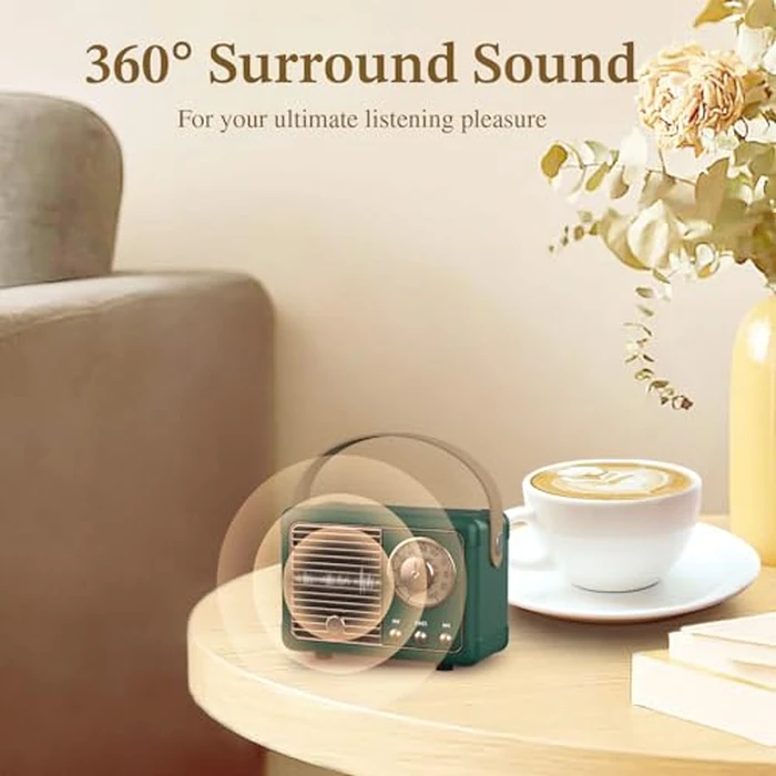 PRUNUS J-999 Retro Bluetooth Speaker,Vintage Decor,Mini Wireless Bluetooth Speaker,Cute Old Fashion Style Support USB/TF Card/AUX for Kitchen Desk Bedroom Office Party Outdoor(Green) by PRUNUS - Image 3