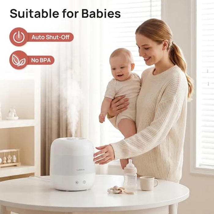 Clarston 2L Cool Mist Humidifier for Bedroom with 360 degrees Adjustable Nozzle, High and Low Mist Levels, Ultra-Low Noise, Light-Off, No BPA, Auto Shut Off, Ideal Baby Humidifier with Easy Top Filling by CLARSTON - Image 4