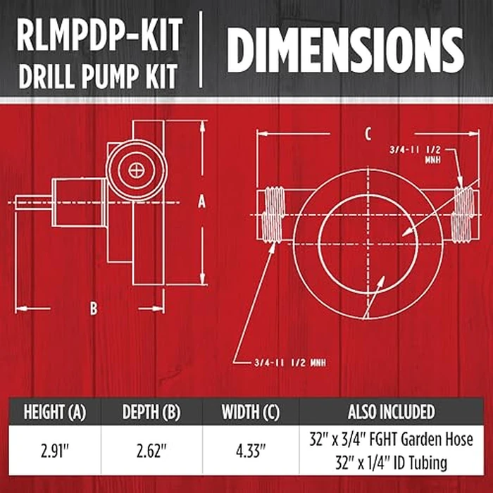 Red Lion RLMPDP-KIT, 154 GPH Drill Powered Transfer Pump with 32-inch Length of Garden Hose, 1/4-inch O.D. Tubing, and Adapter, Black, 14942022 by Red Lion - Image 2