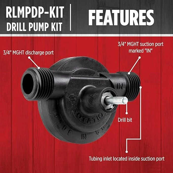 Red Lion RLMPDP-KIT, 154 GPH Drill Powered Transfer Pump with 32-inch Length of Garden Hose, 1/4-inch O.D. Tubing, and Adapter, Black, 14942022 by Red Lion - Image 4