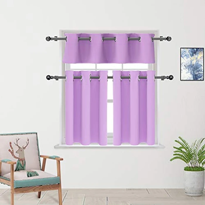 Kitchen Tier Curtains 30 inch Room Darkening Kitchen Tiers Bathroom Short Curtain Triple Weave Small Cafe Curtains Half Window Treatment Set 2 Panels Grommet Top 30" Lilac by UPOPO - Image 6