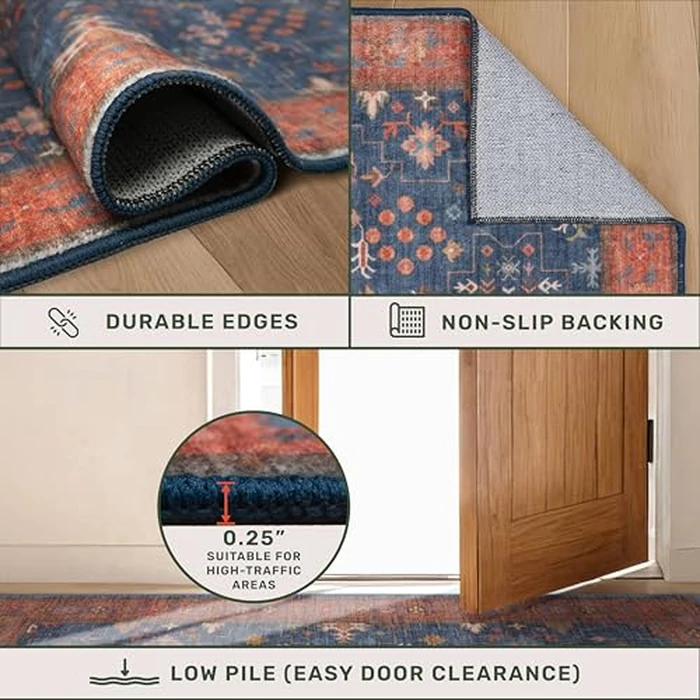 Navy Blue Washable Bathroom Runner Rug 30x96 Non Slip Long Runner Rug Washable Kitchen Runner, Laundry Room Runner, Hallway Runner - (2'6"x8' Navy Blue & Terracotta) by Hazo Haus - Image 5