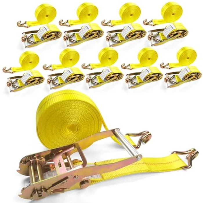 KJE 10 Pack Ratchet Straps Heavy Duty, 2" x 27' Ratchet Strap 10,000 Lbs Max Break Strength, Tie Down Ratcheting with J-Hook, Cargo Straps for Truck, Trailer, Moving Appliances by KJE - Image 1