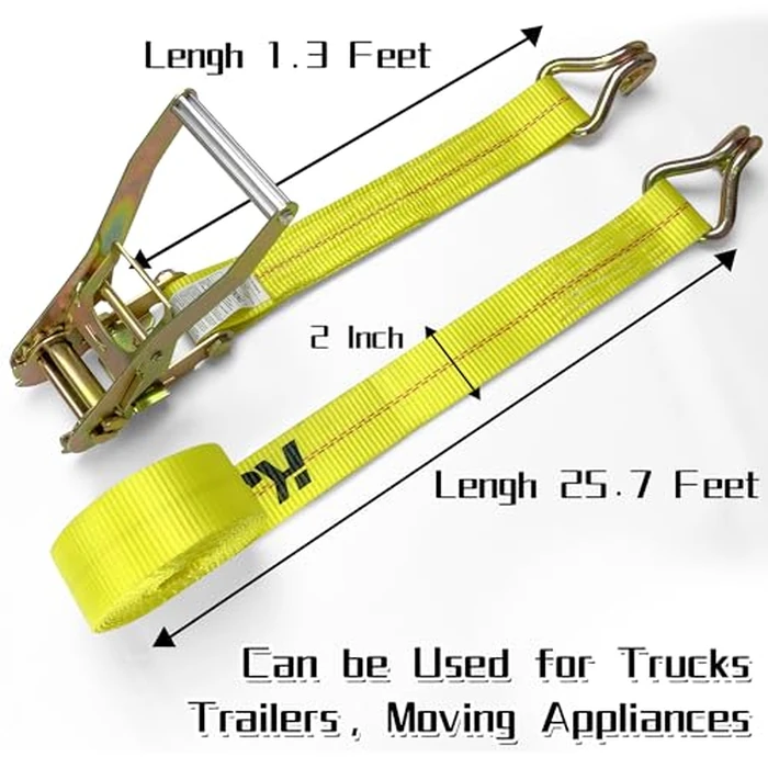 KJE 10 Pack Ratchet Straps Heavy Duty, 2" x 27' Ratchet Strap 10,000 Lbs Max Break Strength, Tie Down Ratcheting with J-Hook, Cargo Straps for Truck, Trailer, Moving Appliances by KJE - Image 5