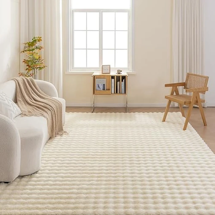 Amazon Basics Indoor Area Rug, 3D Bubble Washable Home Decor Carpet for Living Room, Bedroom, 5' W x 7' L, Beige by Amazon Basics - Image 2