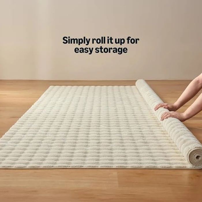 Amazon Basics Indoor Area Rug, 3D Bubble Washable Home Decor Carpet for Living Room, Bedroom, 5' W x 7' L, Beige by Amazon Basics - Image 4