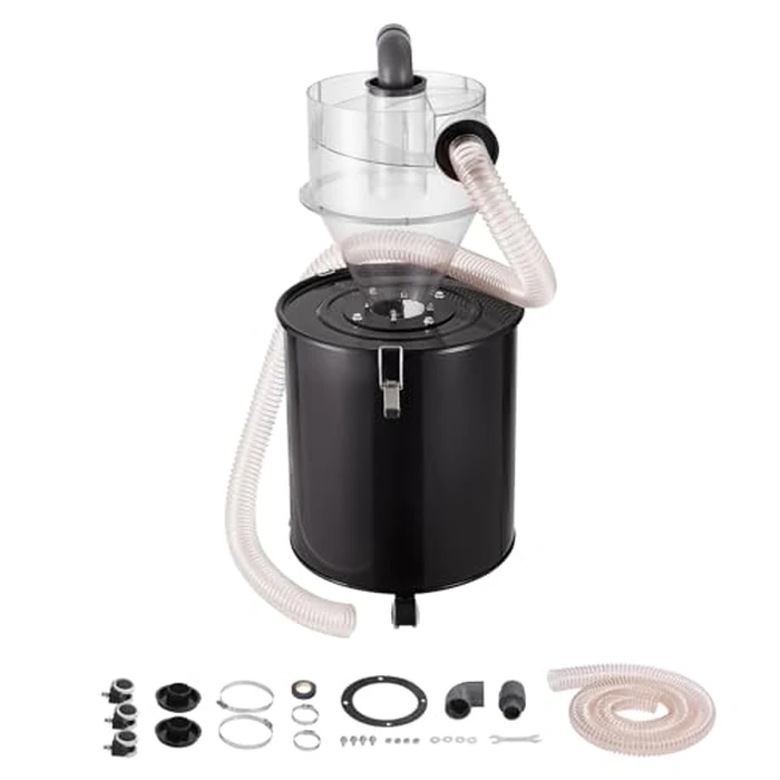 VEVOR Cyclone Dust Separator with Metal Tank, 4" Retrofit Cyclone Separator for Dust Collectors, ABS with 2" Hole O.D. Connector & Hose for Wet/Dry Shop Vacuums, Fits 13.21 Gallon Tank by VEVOR - Used - Like New condition - CA$133.06