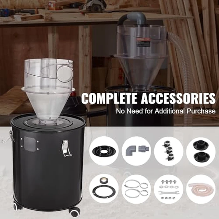 VEVOR Cyclone Dust Separator with Metal Tank, 4" Retrofit Cyclone Separator for Dust Collectors, ABS with 2" Hole O.D. Connector & Hose for Wet/Dry Shop Vacuums, Fits 13.21 Gallon Tank by VEVOR - Image 6