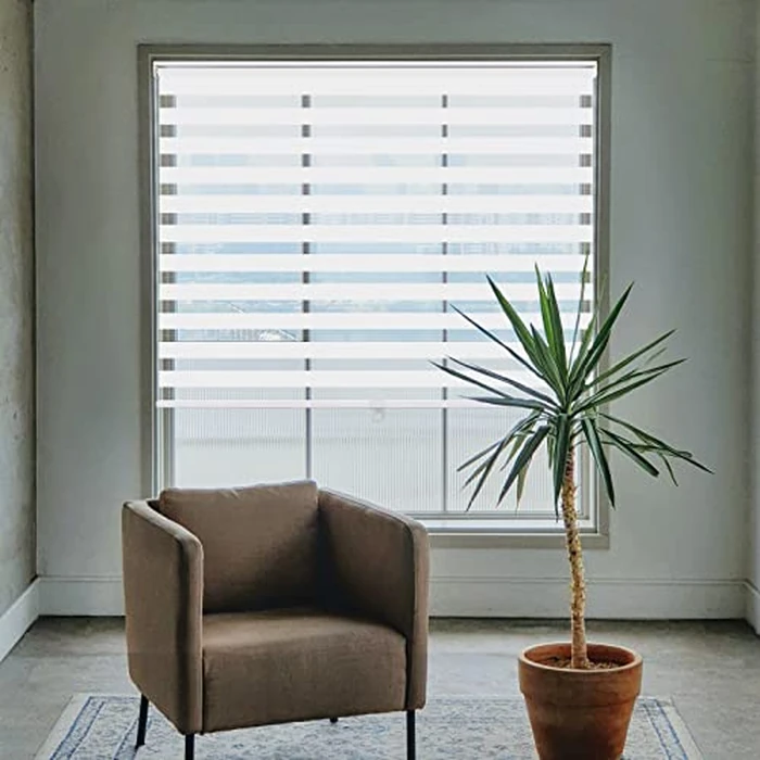 LUCKUP Cordless Zebra Blinds Roller Shades for Windows Dual Layer Light Control Fabric for Home Office Kitchen Day and Night Light Filtering Window Blinds, 23" W x 72" H (W58.4xH183cm), White by LUCKUP - Used - Very Good condition - CA$13.10