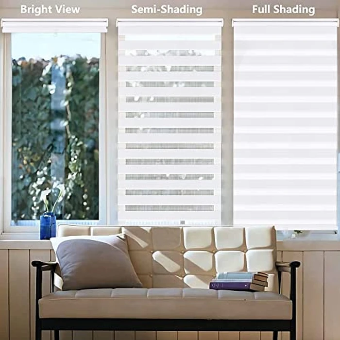 LUCKUP Cordless Zebra Blinds Roller Shades for Windows Dual Layer Light Control Fabric for Home Office Kitchen Day and Night Light Filtering Window Blinds, 23" W x 72" H (W58.4xH183cm), White by LUCKUP - Image 4
